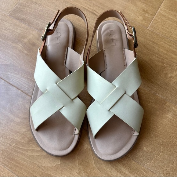 LOFT Criss Cross Flat Strappy Sandals, Cream/Tan, Size 10M - Picture 3 of 12